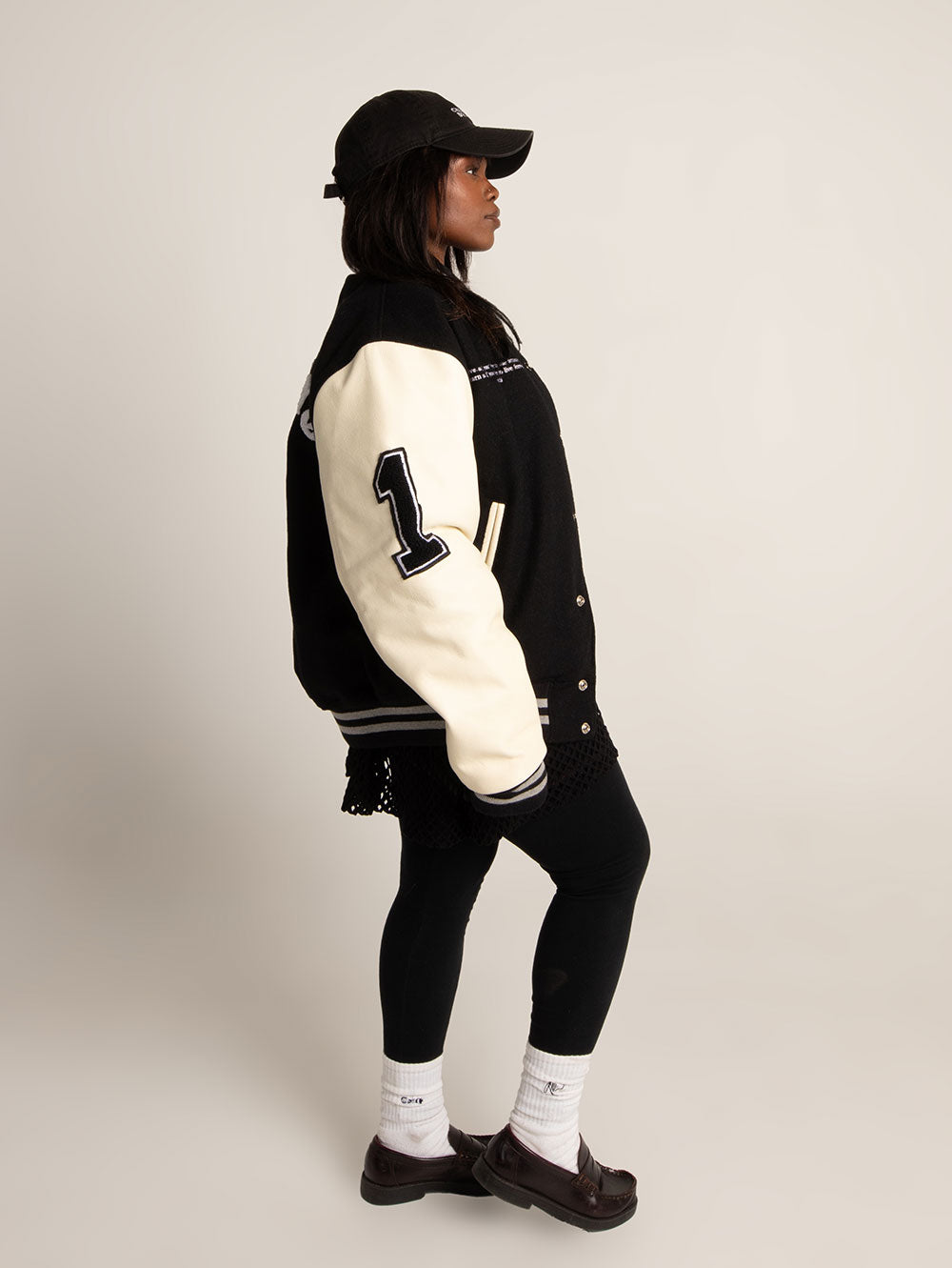 CheckmatexDelvon Jae Varsity Jacket in Black & White