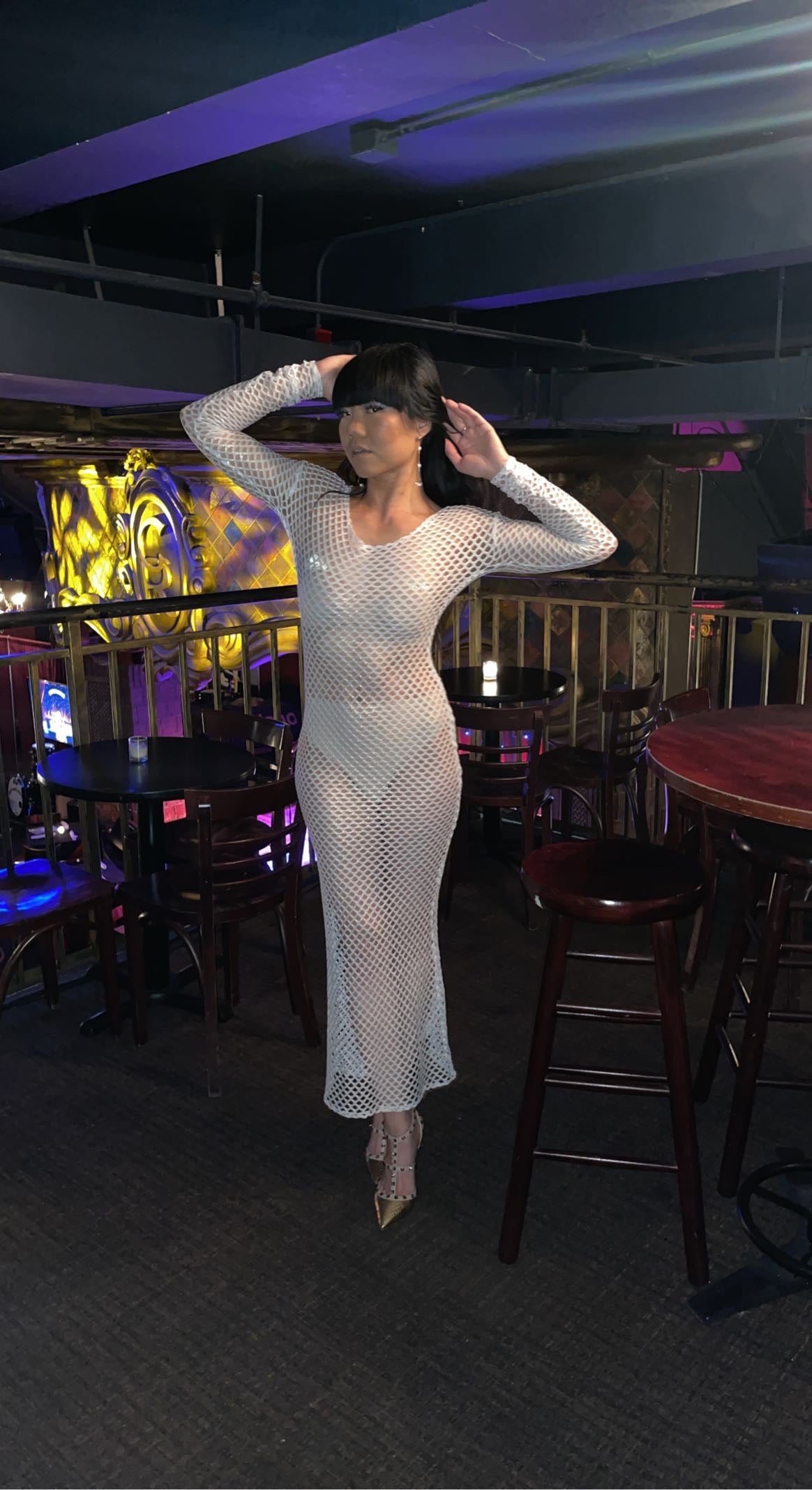 Mesh Maxi Dress in Gold