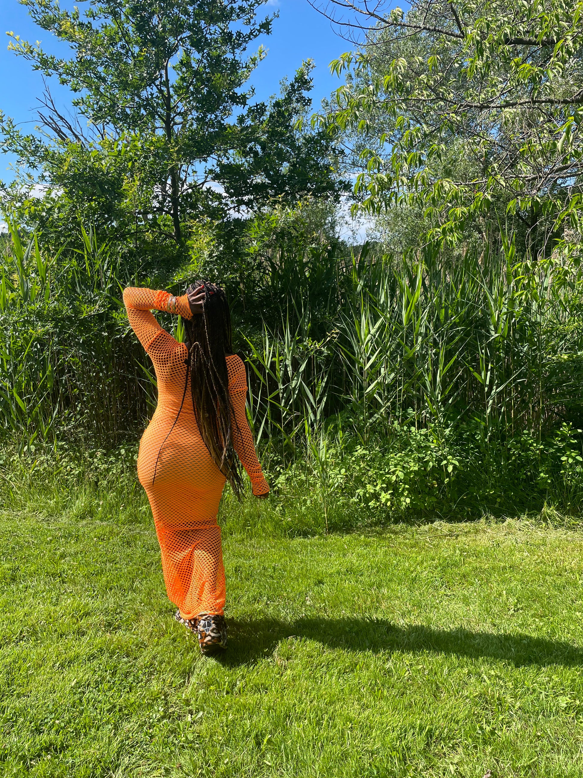 Mesh Maxi Dress in Orange