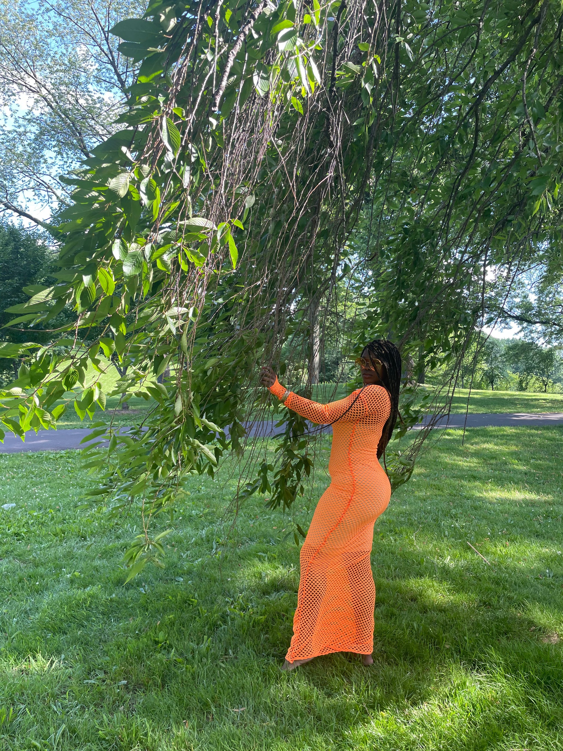 Mesh Maxi Dress in Orange