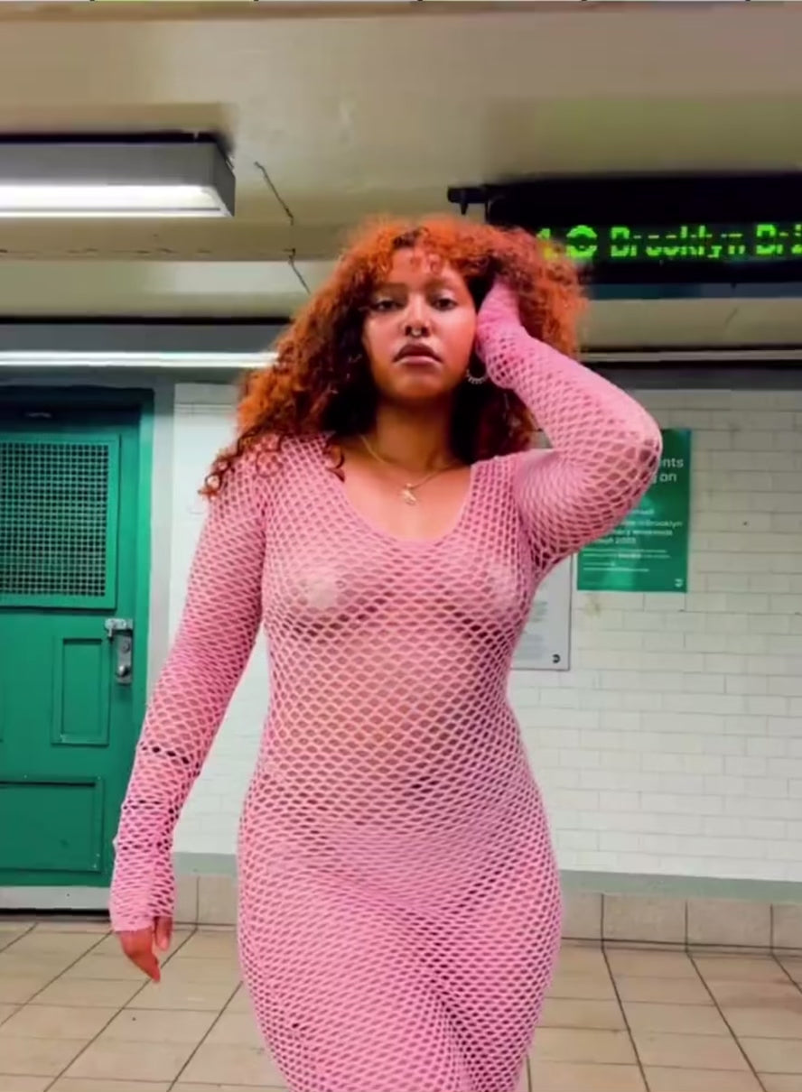 Video of model wearing Black Widow in Pink
