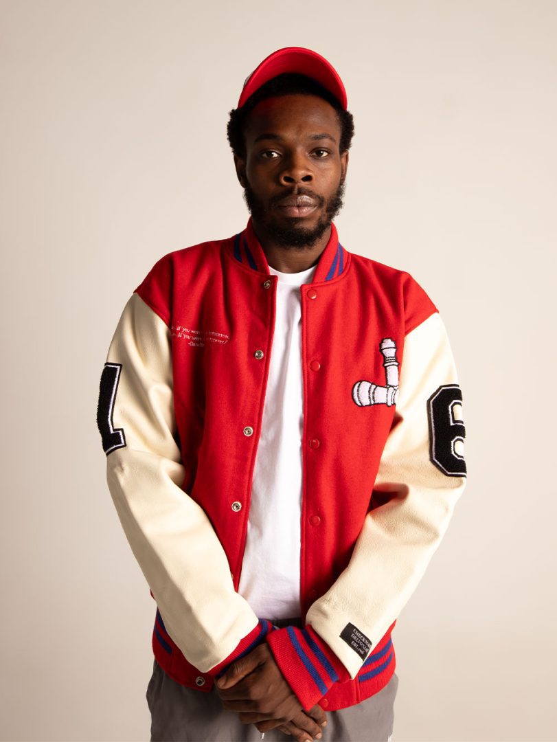 CheckmatexDelvon Jae Varsity Jacket in Red & Blue