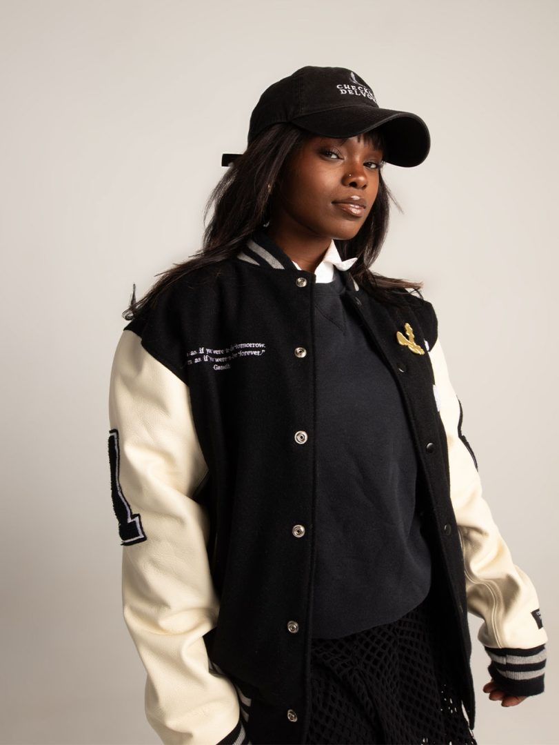 CheckmatexDelvon Jae Varsity Jacket in Red & Blue