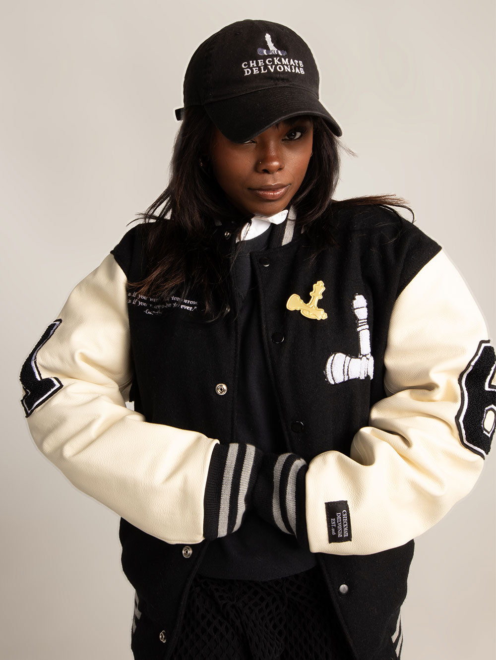 CheckmatexDelvon Jae Varsity Jacket in Red & Blue