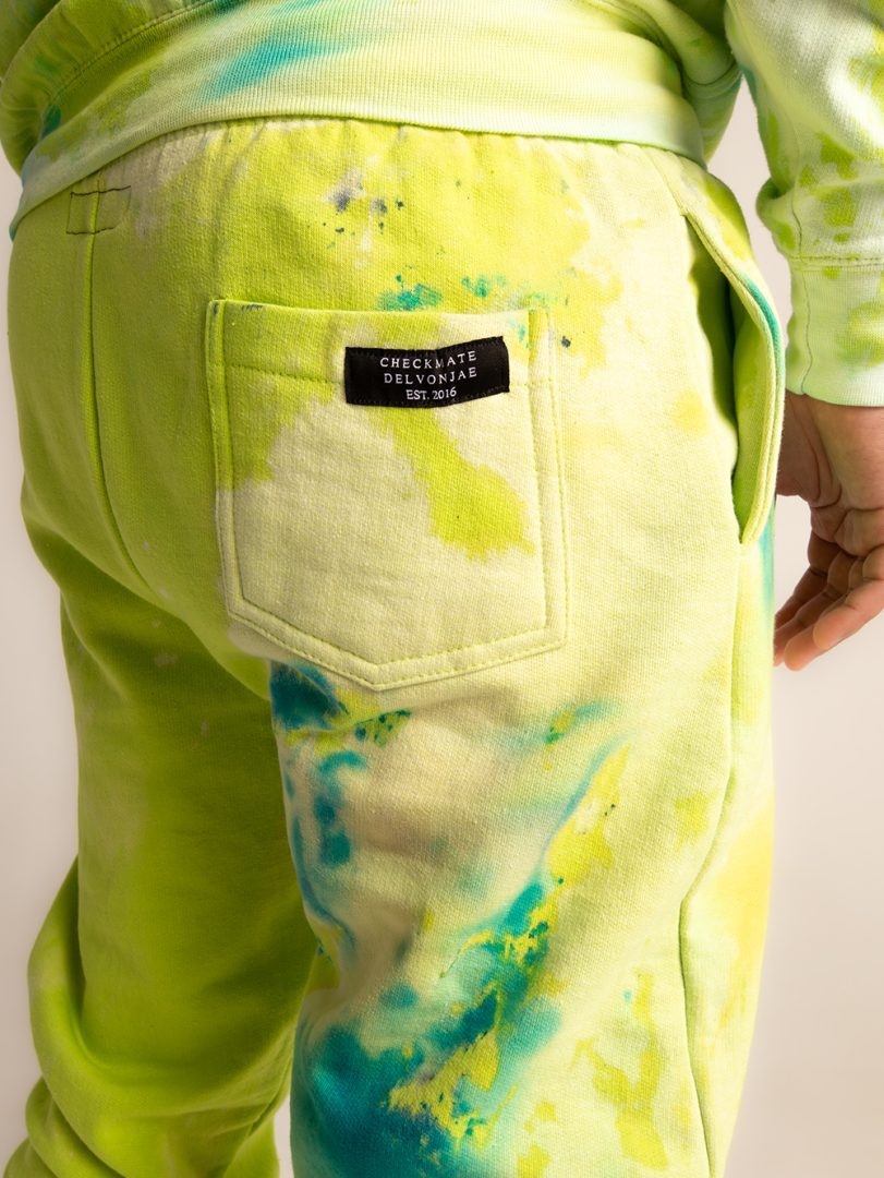 Bleach Tie Dye Sweatpants in Green