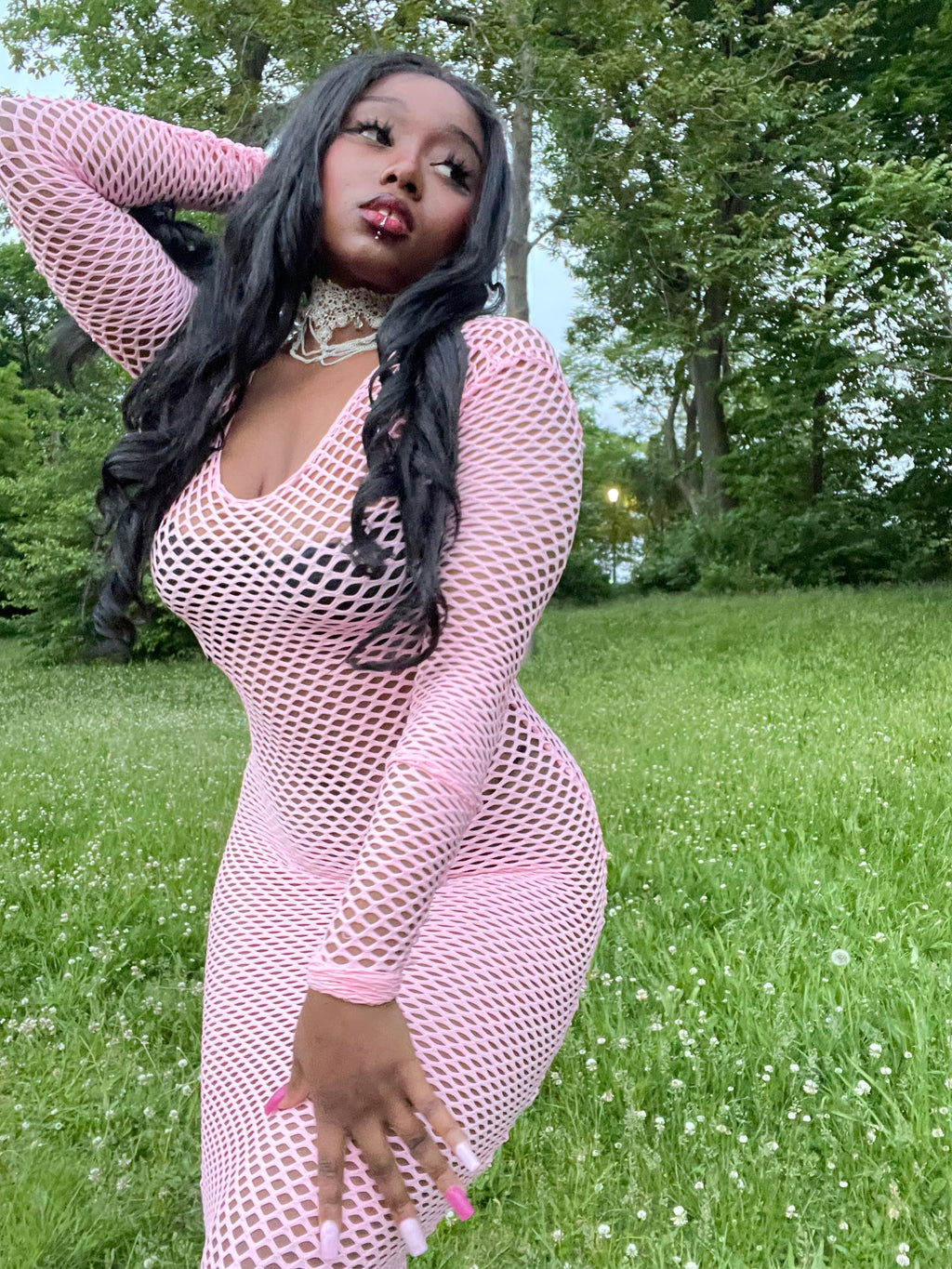 Mesh Maxi Dress in Pink