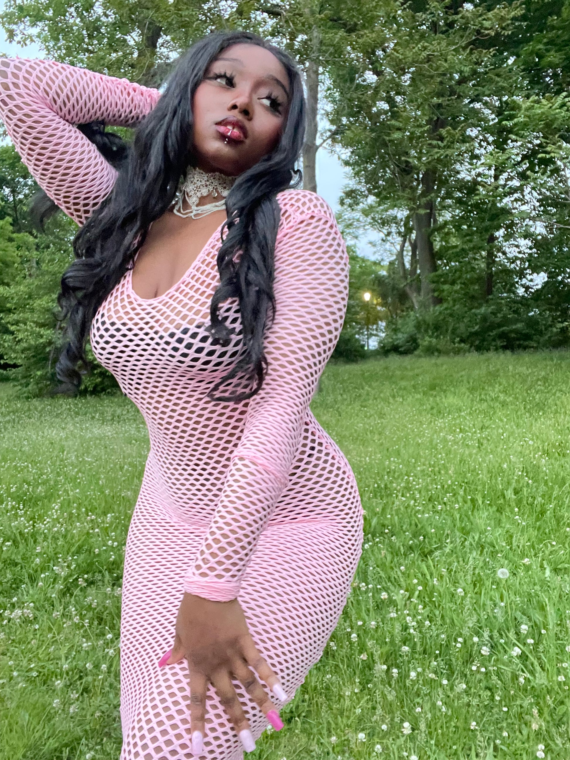 Mesh Maxi Dress in Pink