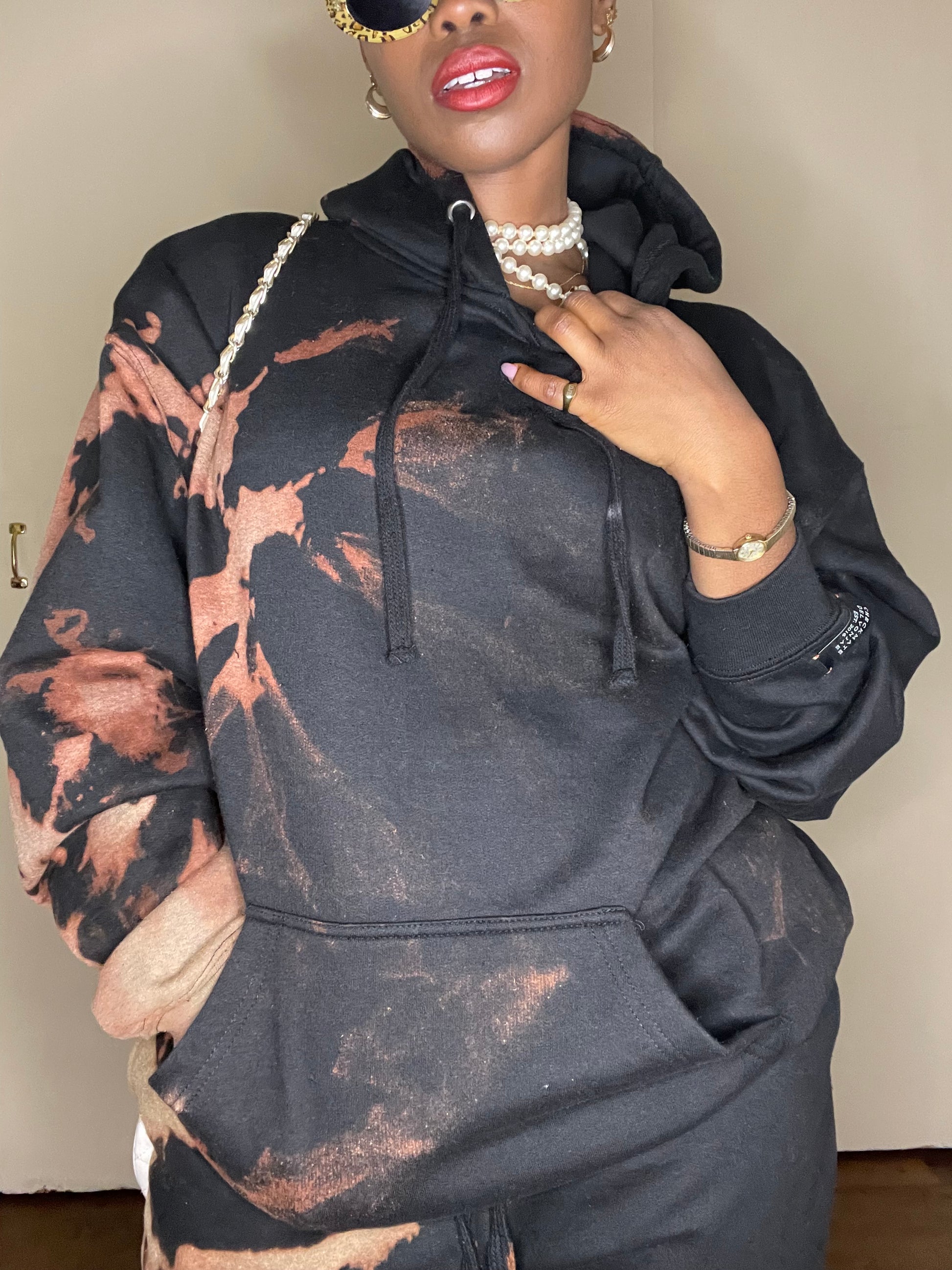 Bleach Tie Dye Hoodie in Black