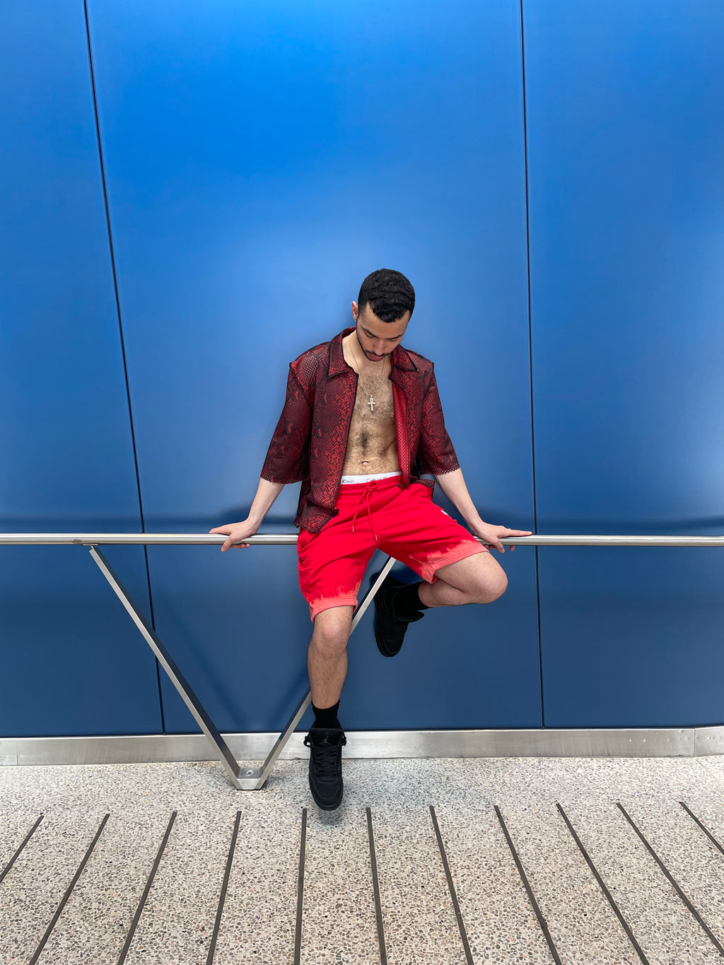 Bleach Tie Dye Shorts in Red