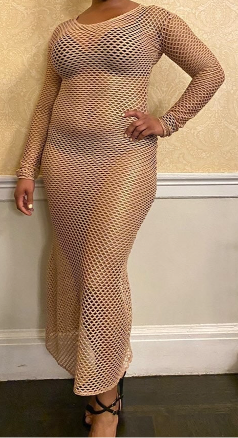 Mesh Maxi Dress in Gold