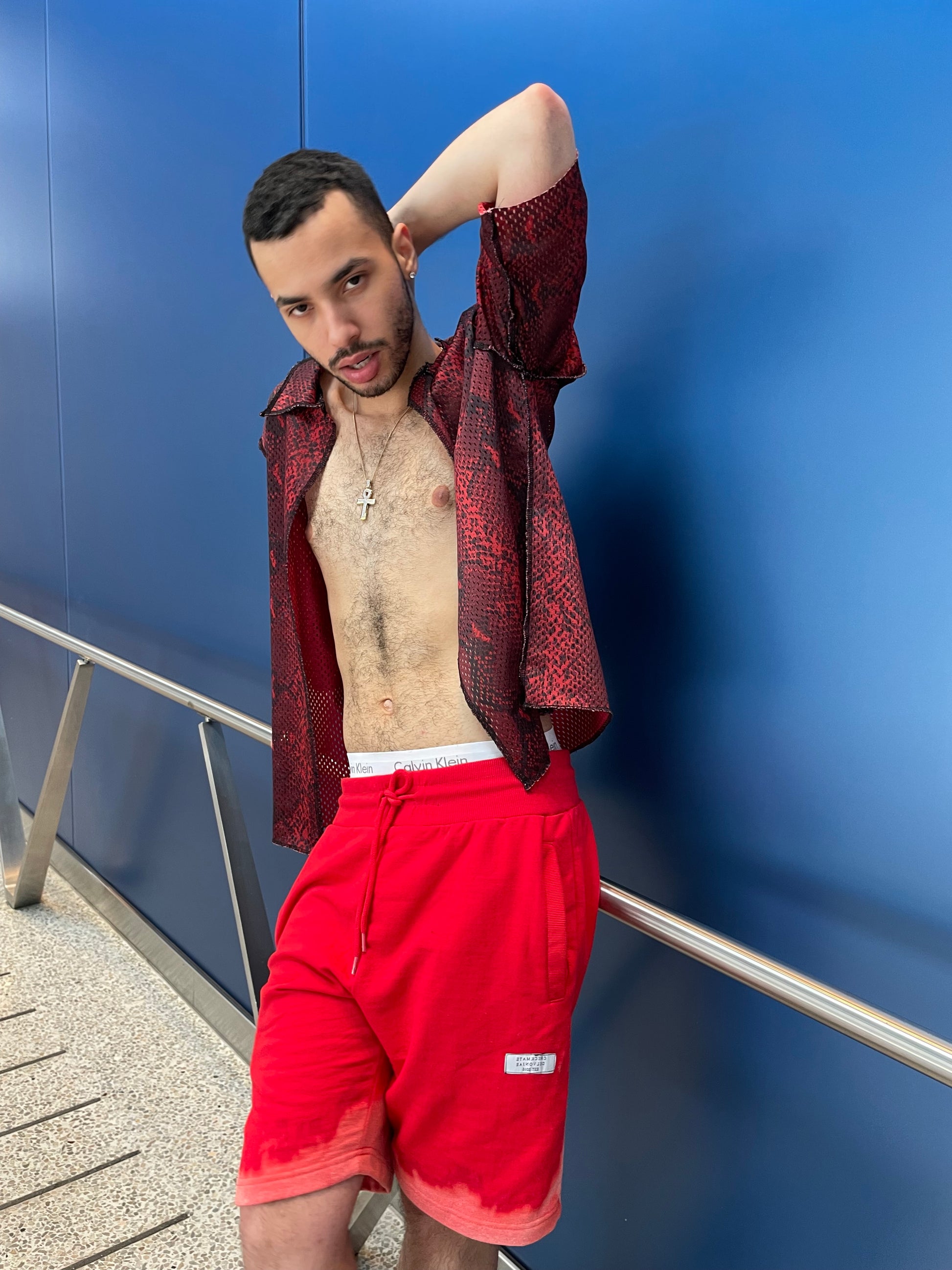 Bleach Tie Dye Shorts in Red