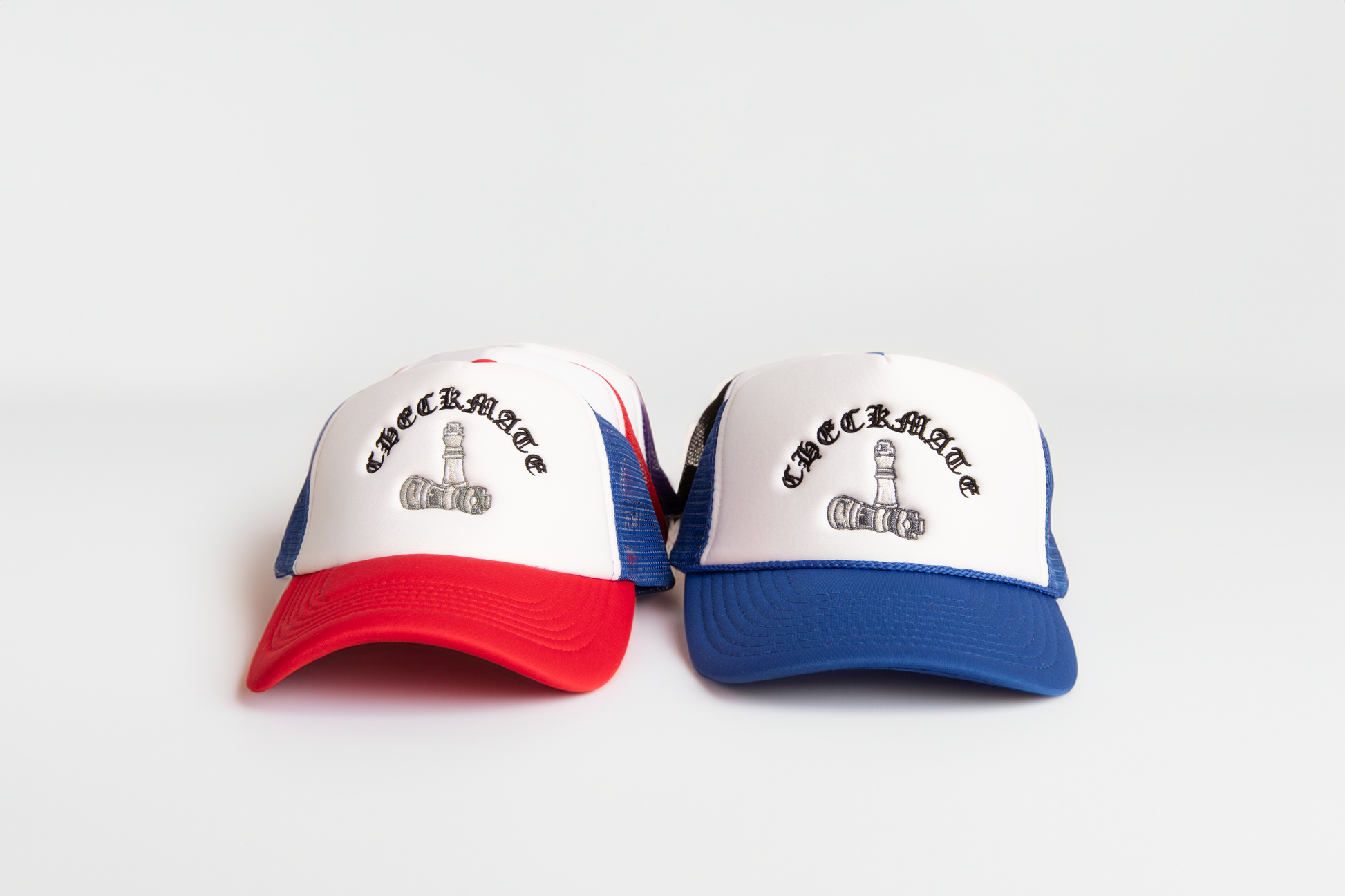 Checkmate Anywear Trucker in Blue & White with Black Embroidery - OS