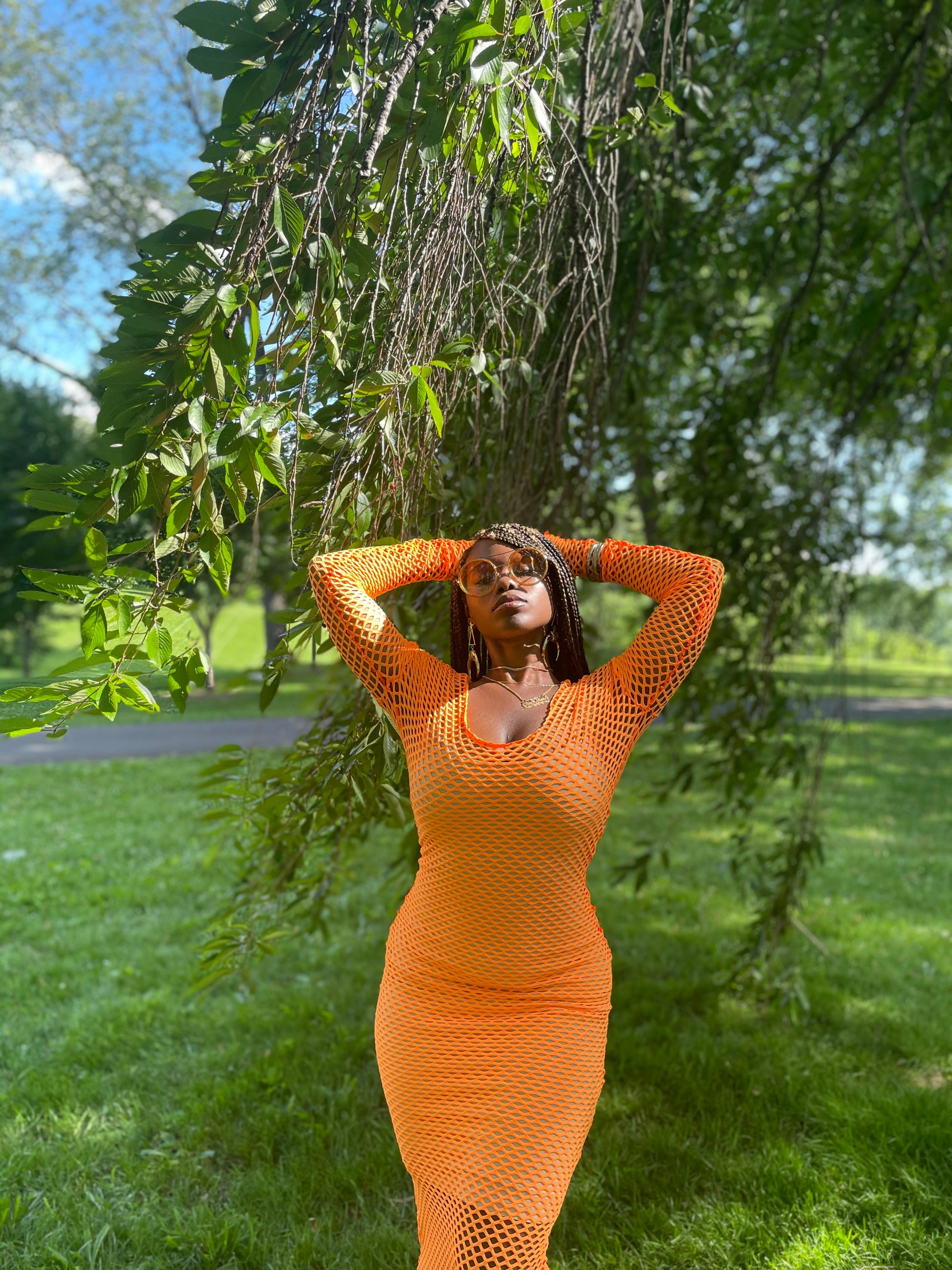 Mesh Maxi Dress in Orange