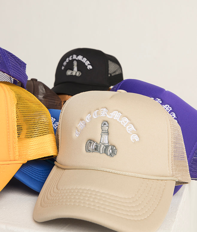 Checkmate Anywear Trucker in Beige with White Embroidery - OS