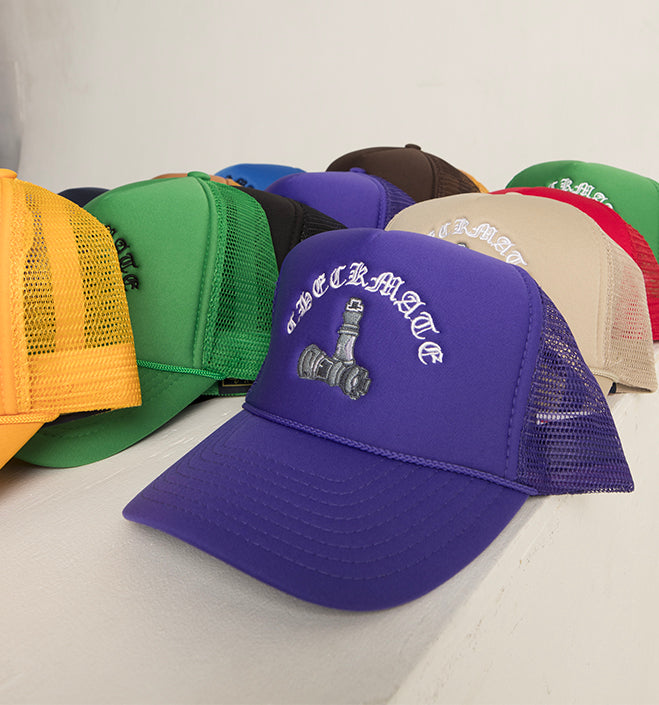 Checkmate Anywear Trucker Hat in Black with White Embroidery - OS