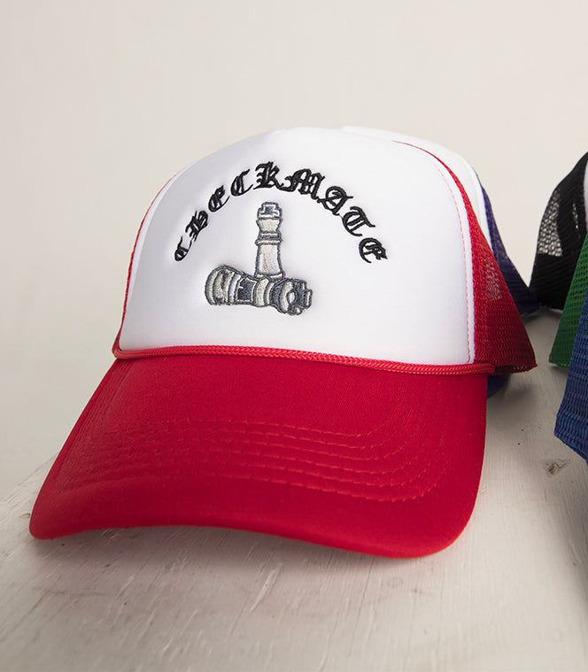 Checkmate Anywear Trucker in Red & White with Black Embroidery - OS