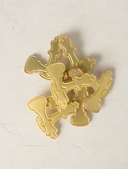 Goldtone Checkmate Logo Brooch Pin