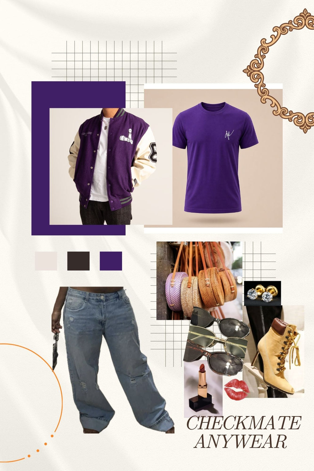 Checkmate Anywear Embroidered Signature Jersey Cotton T-shirt in Deep Purple