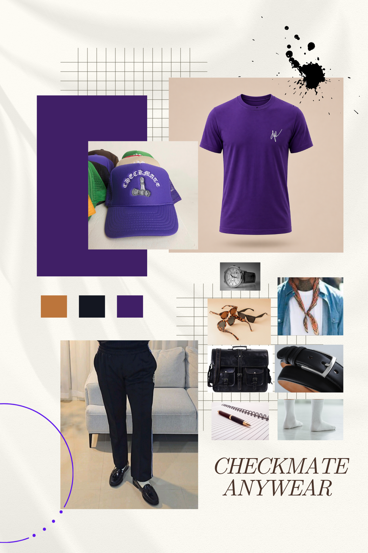 Checkmate Anywear Embroidered Signature Jersey Cotton T-shirt in Deep Purple