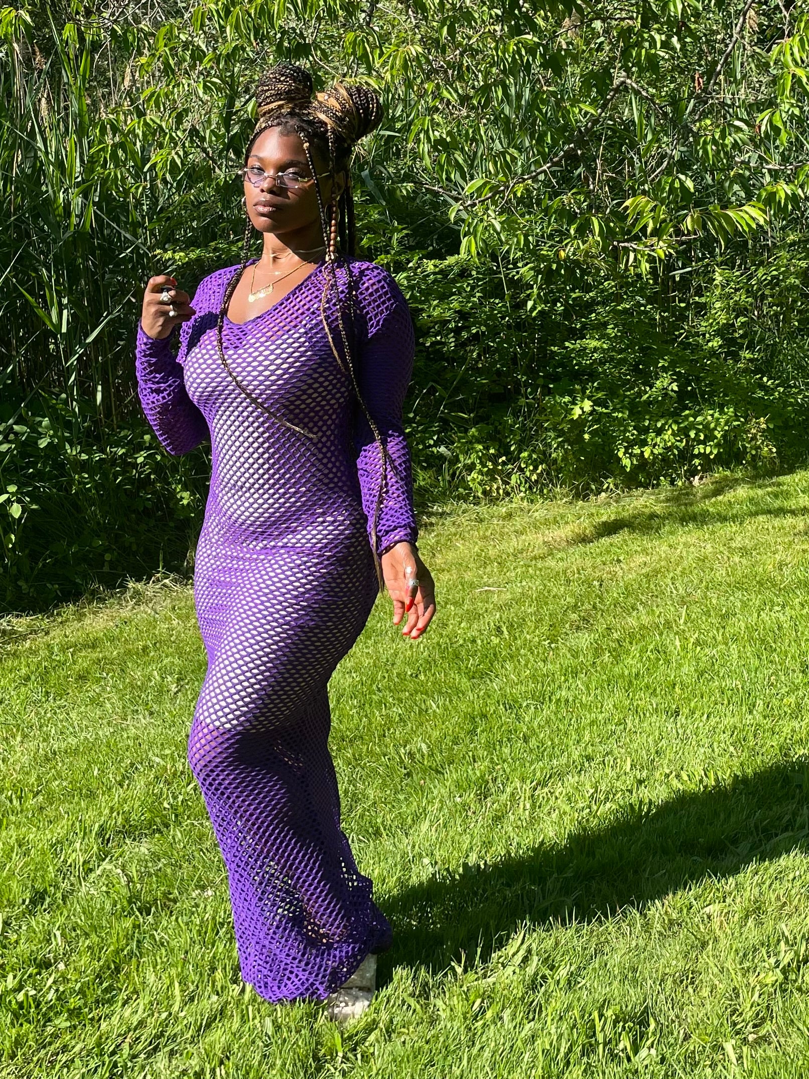 Mesh Maxi Dress in Purple