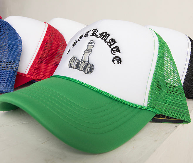Checkmate Anywear Trucker Hat in Green & White with Black Embroidery - OS
