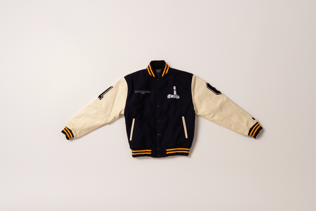CheckmatexDelvon Jae Varsity Jacket in Navy Blue