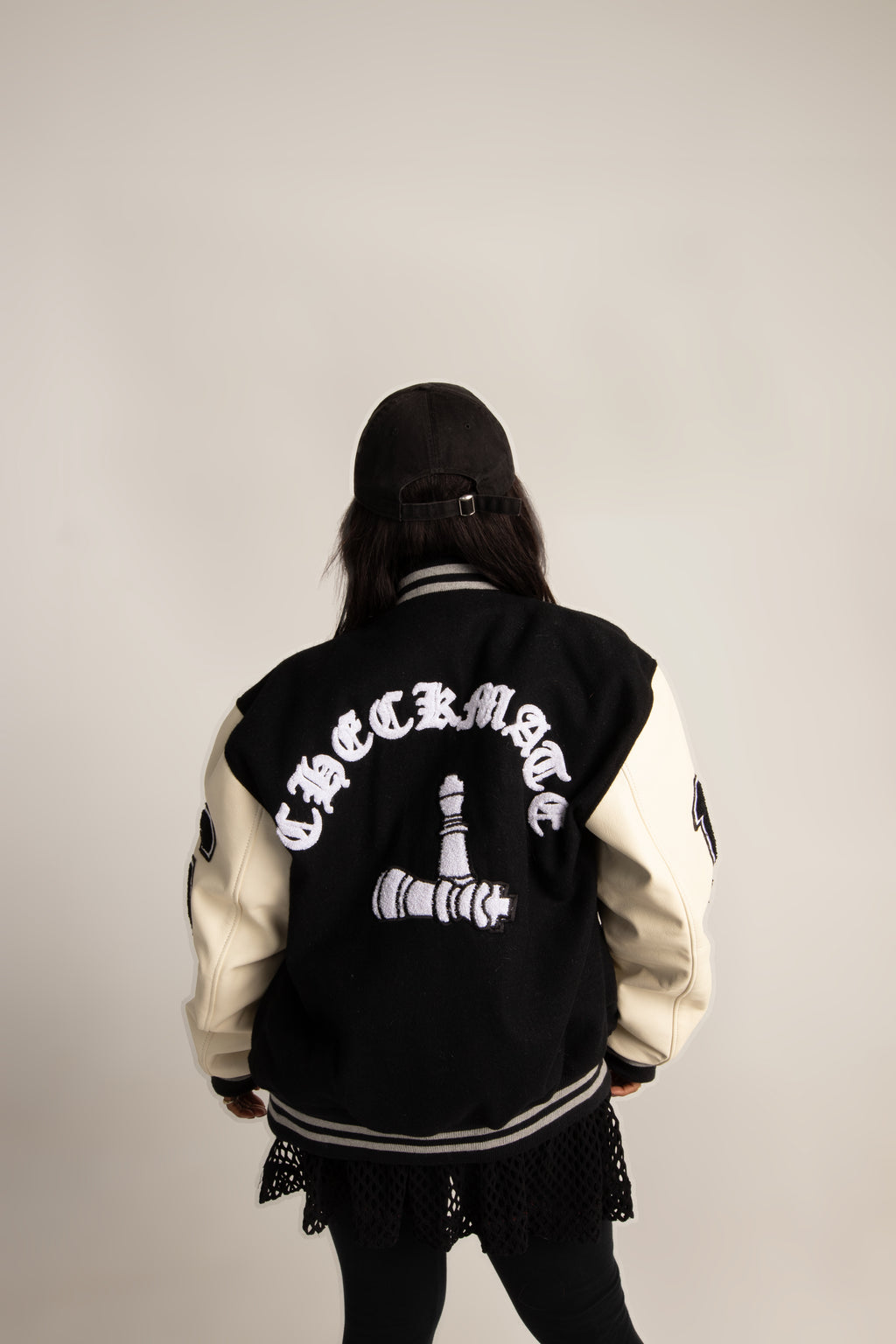 CheckmatexDelvon Jae Varsity Jacket in Black & White