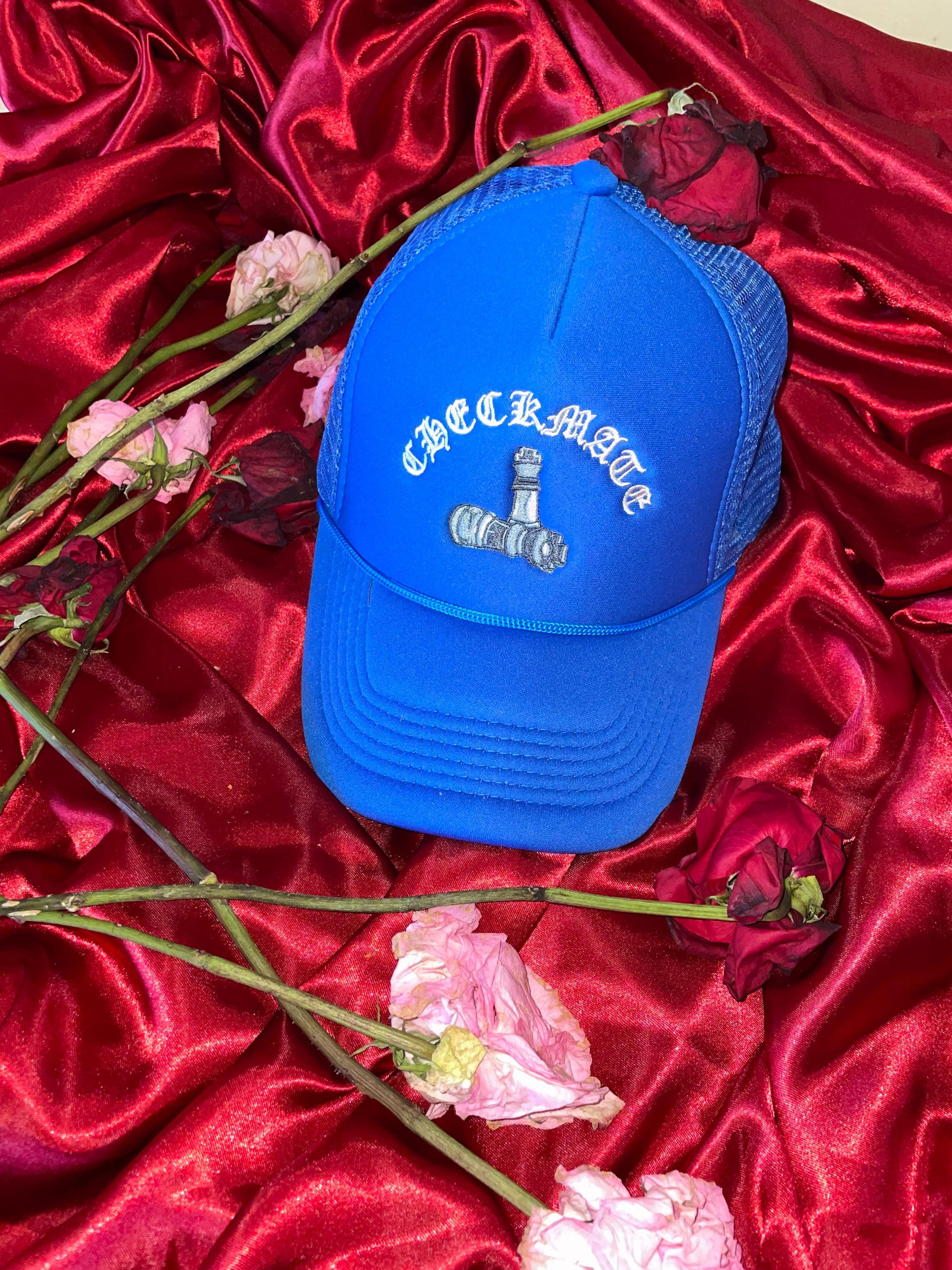 Checkmate Anywear Trucker in Blue with White Embroidery