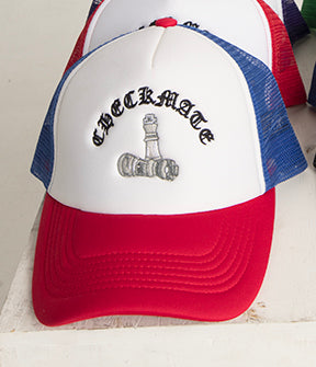Checkmate Anywear Trucker in Blue & White with Black Embroidery - OS