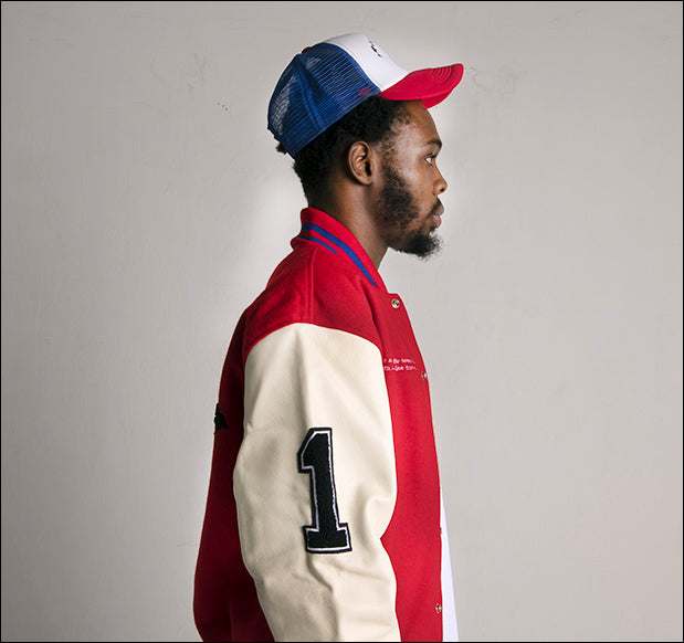 Checkmate Anywear Trucker in Red, Blue & White with Black Embroidery - OS