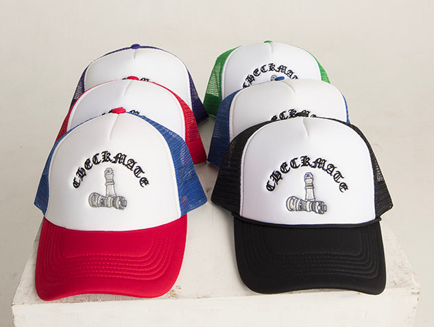 Checkmate Anywear Trucker in Red, Blue & White with Black Embroidery - OS