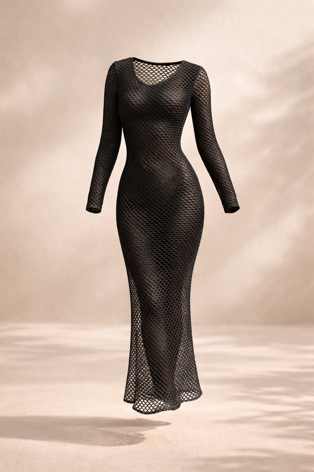 Black mesh dress on a neutral background