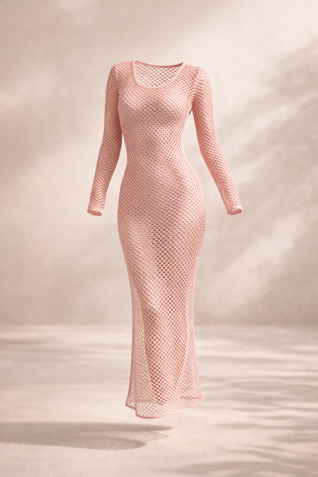 Maxi mesh dress in pink on neutral background