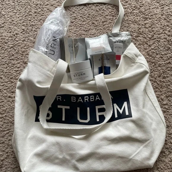 Dr. Barbara Sturm Cream Tote with Black Logo Sampler Bag