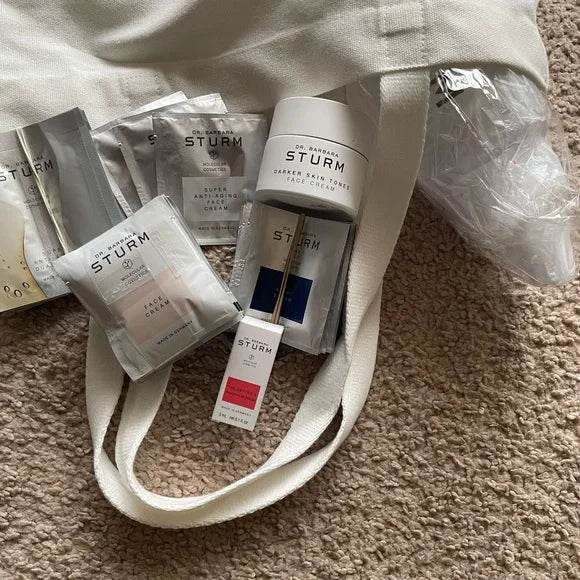 Dr. Barbara Sturm Cream Tote with Black Logo Sampler Bag