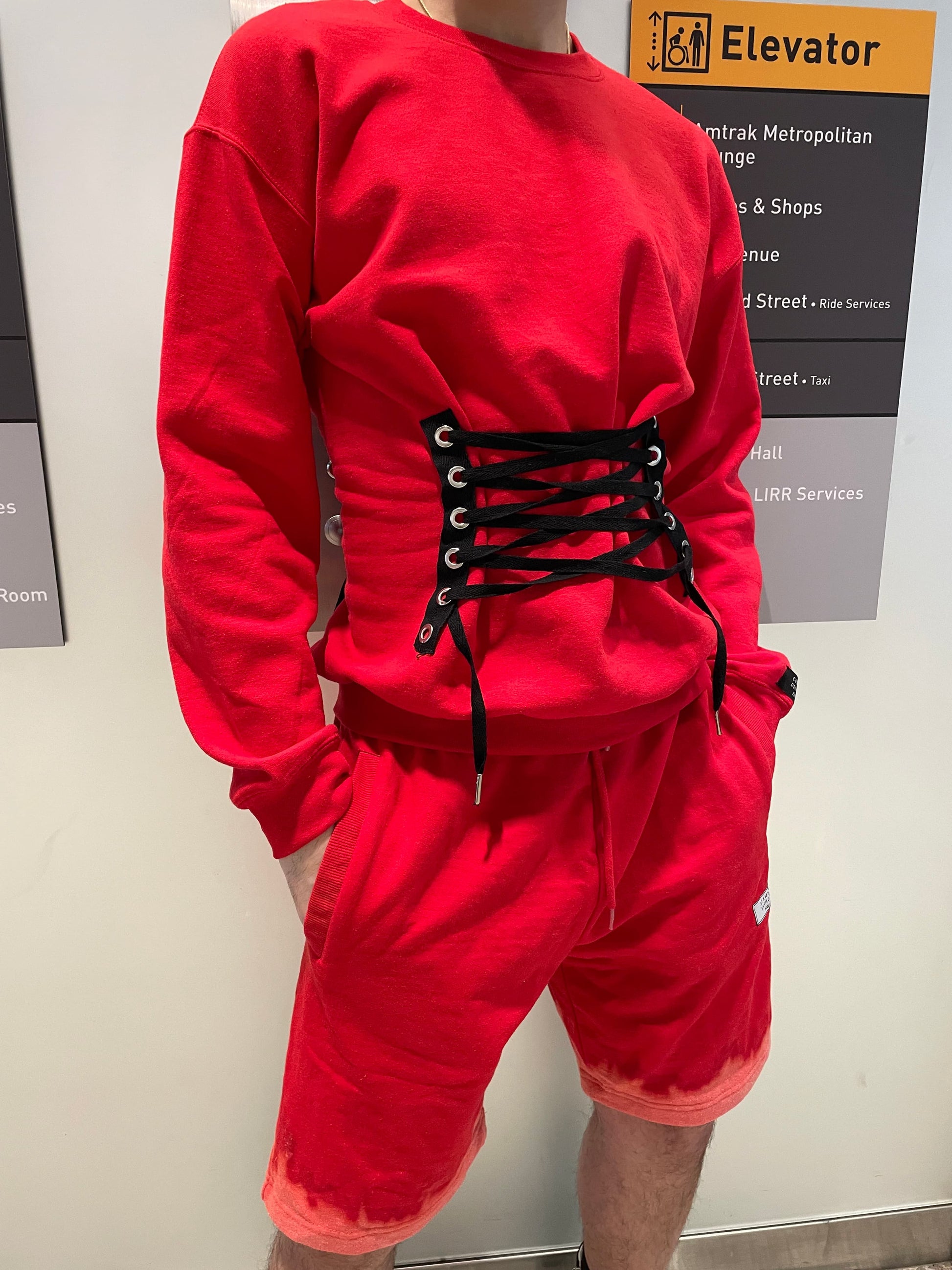 Mock Corset Pullover Sweatshirt In Gray