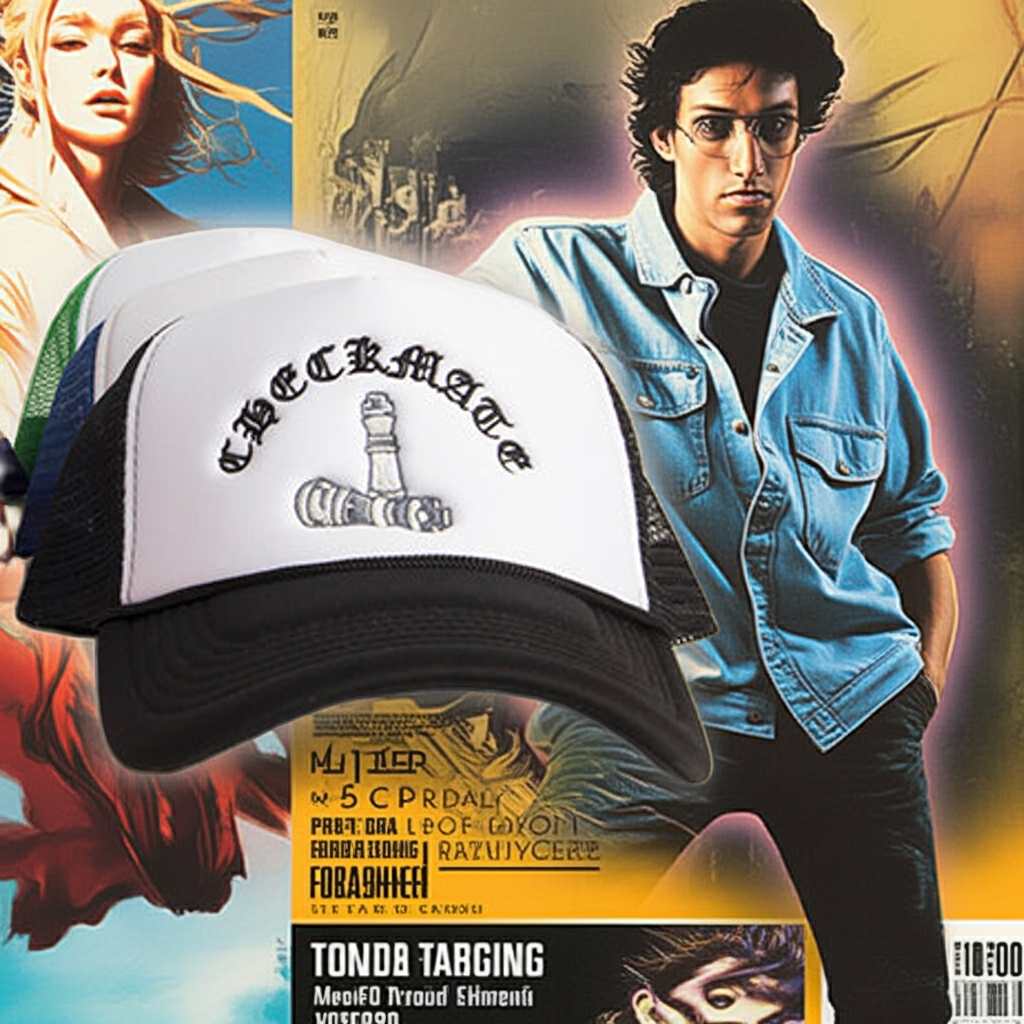 Checkmate Anywear Trucker in Black & White Embroidery - OS